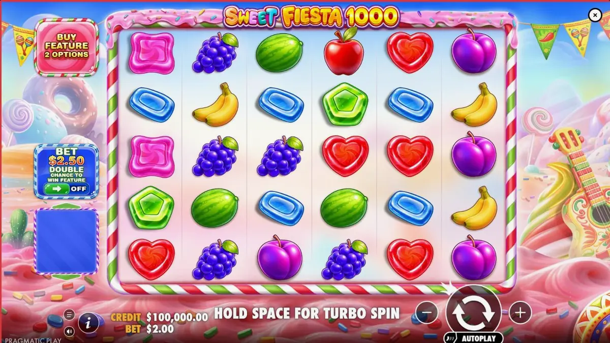Tampilan visual ceria dan penuh warna dari slot Sweet Fiesta 1000