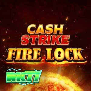 Tampilan antarmuka mesin slot Cash Strike Fire Lock dengan simbol buah dan fitur fireball.